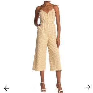 Lost + Wander Mimosa Gingham Button Front Crop Jumpsuit